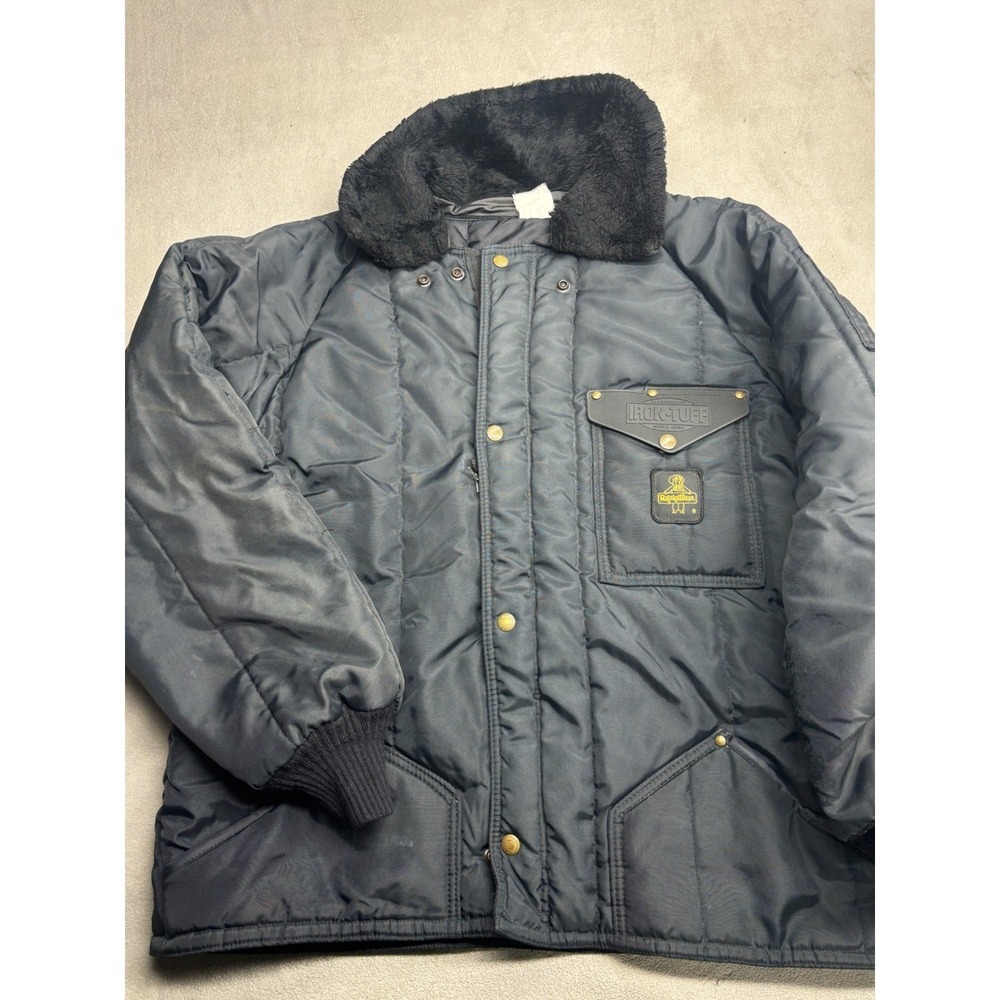 RefrigiWear Iron-Tuff Black Quilted Insulated Work Jacket Faux Fur Collar XL